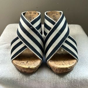 Ana Cork Wedge Heel Blue and White Strap Sandal Women’s Size 7